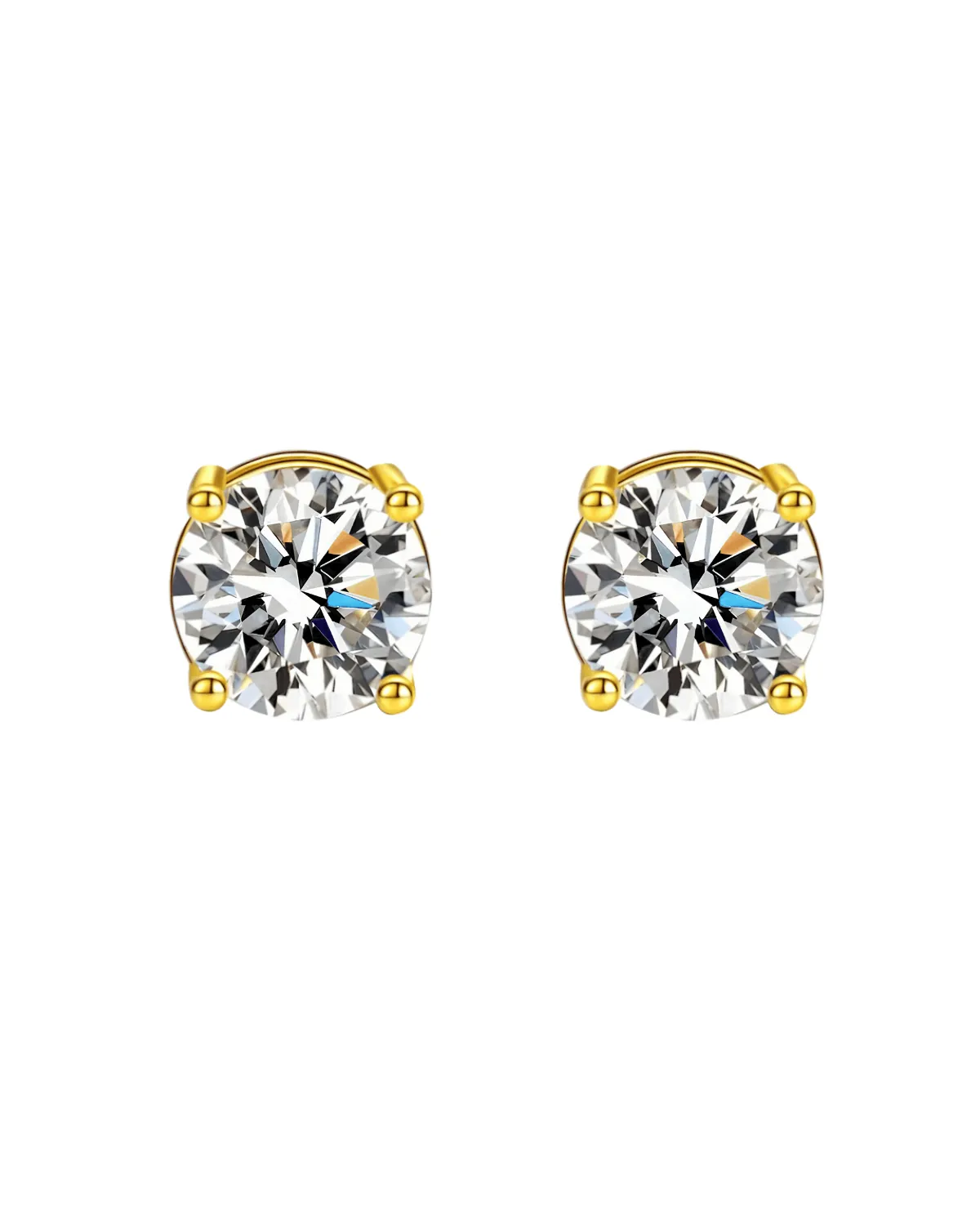 1 Carat Round Diamond Gold Stud Earrings