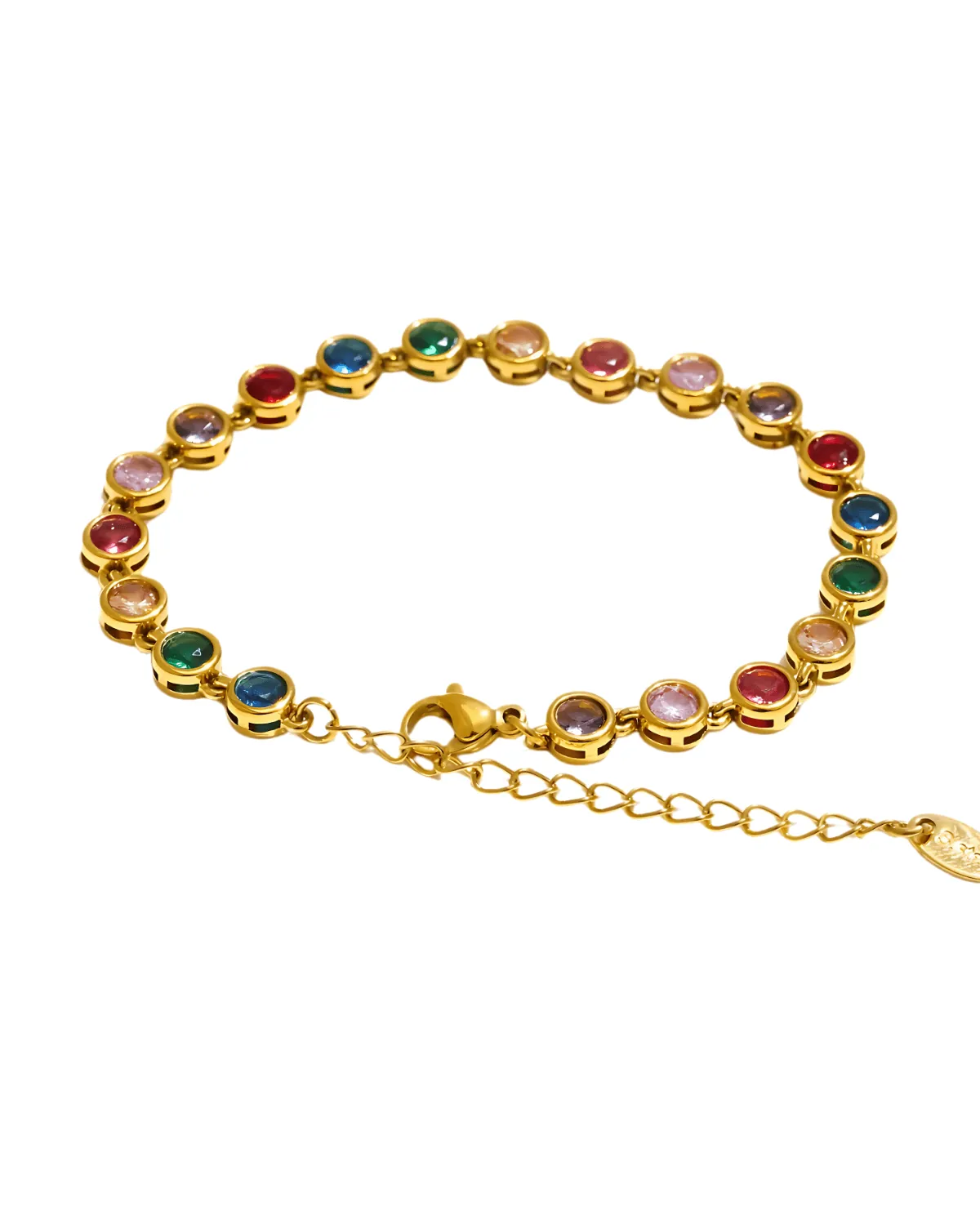 18K Diamond Tennis Gold Chain Bracelet with Multi-color Diamonds