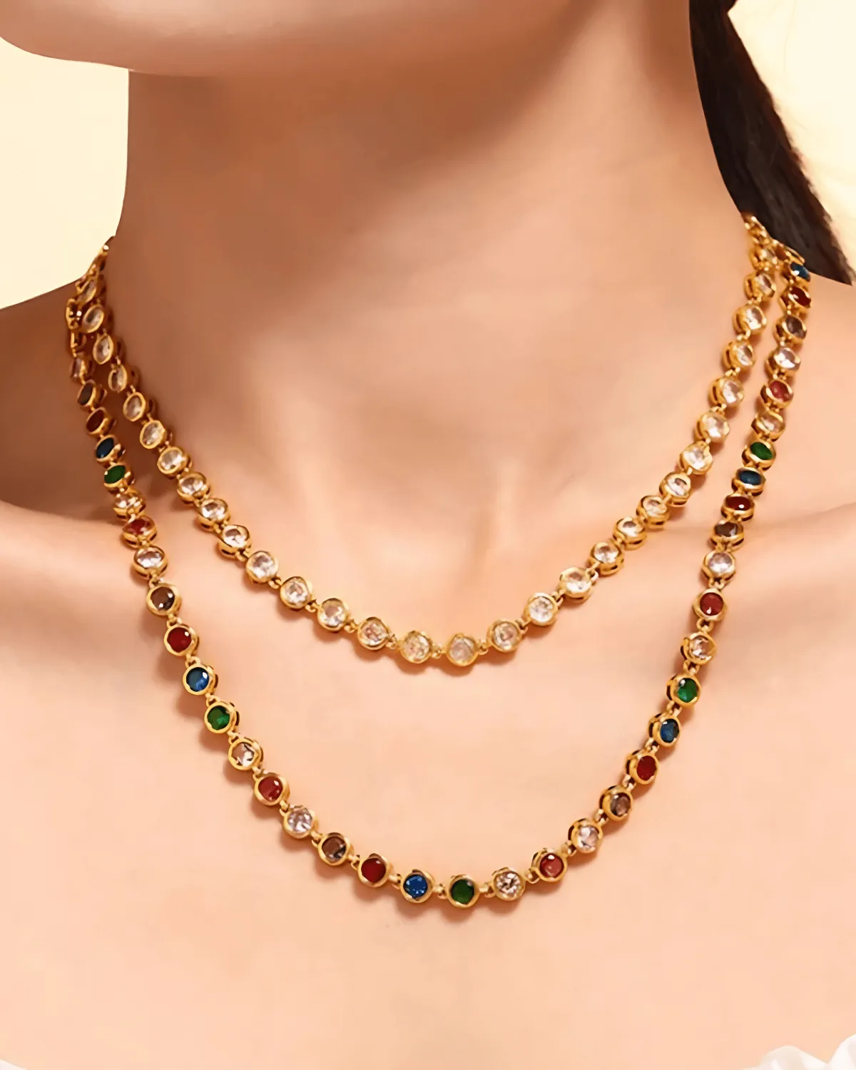 18K Diamond Tennis Gold Chain Necklace Stack Bundle
