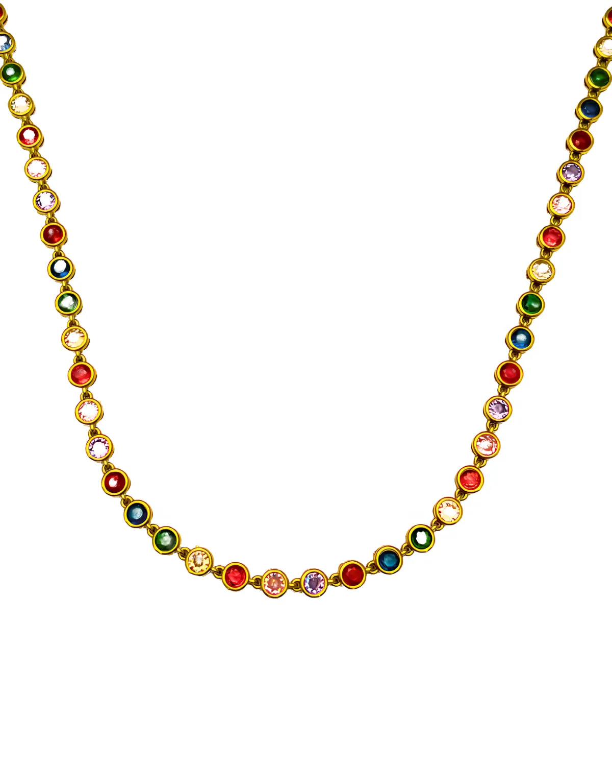 18K Diamond Tennis Gold Chain Necklace with Multi-color Diamonds