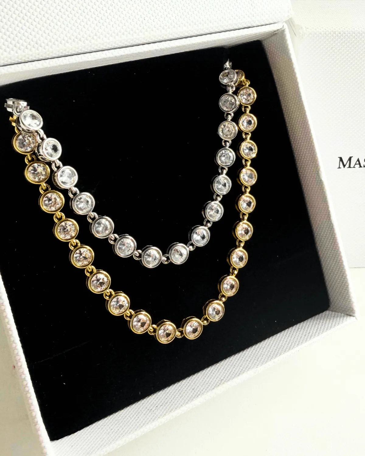 18K Diamond Tennis Gold + Silver Chain Necklace Stack Bundle