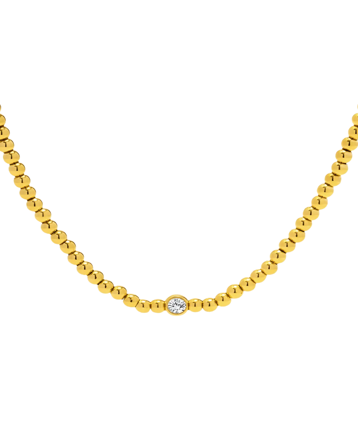 18K Gold Beaded Chain Necklace with Inlaid Diamond