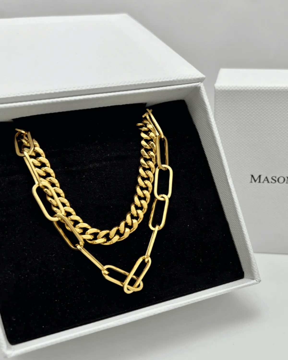 18K Gold Cable Chain + Link Chain Necklace Stack Bundle