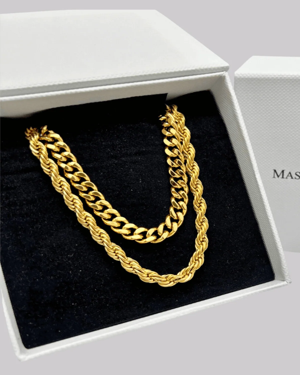 18K Gold Cable Chain + Rope Chain Necklace Stack Bundle