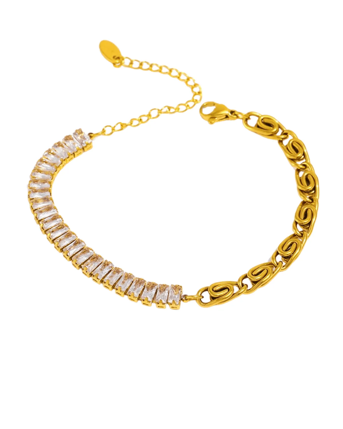 18K Gold Chain Bracelet with Half Diamond Chain