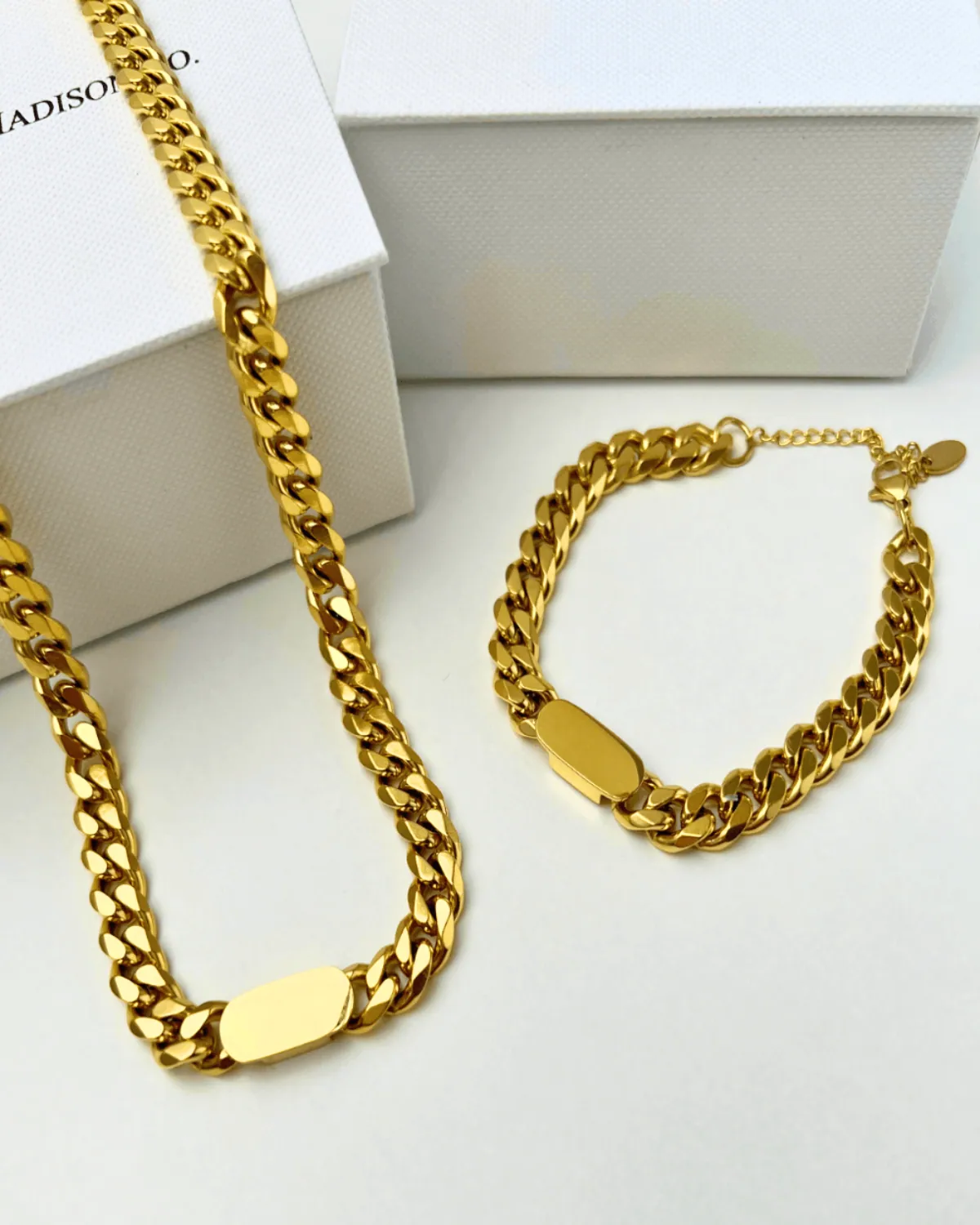 18K Gold Chain Necklace Bracelet Bundle Set - MASON CHUNKY CHAIN™ To Be Elegant