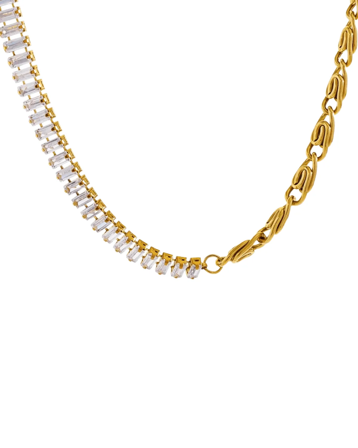18K Gold Chain Necklace with Half Diamond Chain