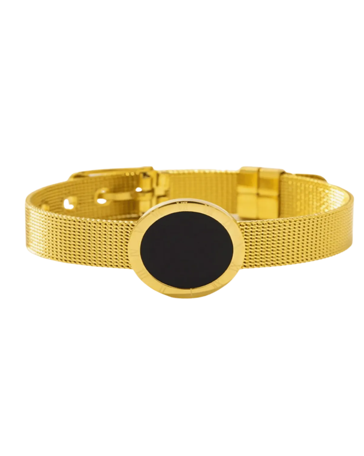 18K Gold Chain Watch Bracelet With Black Enamel
