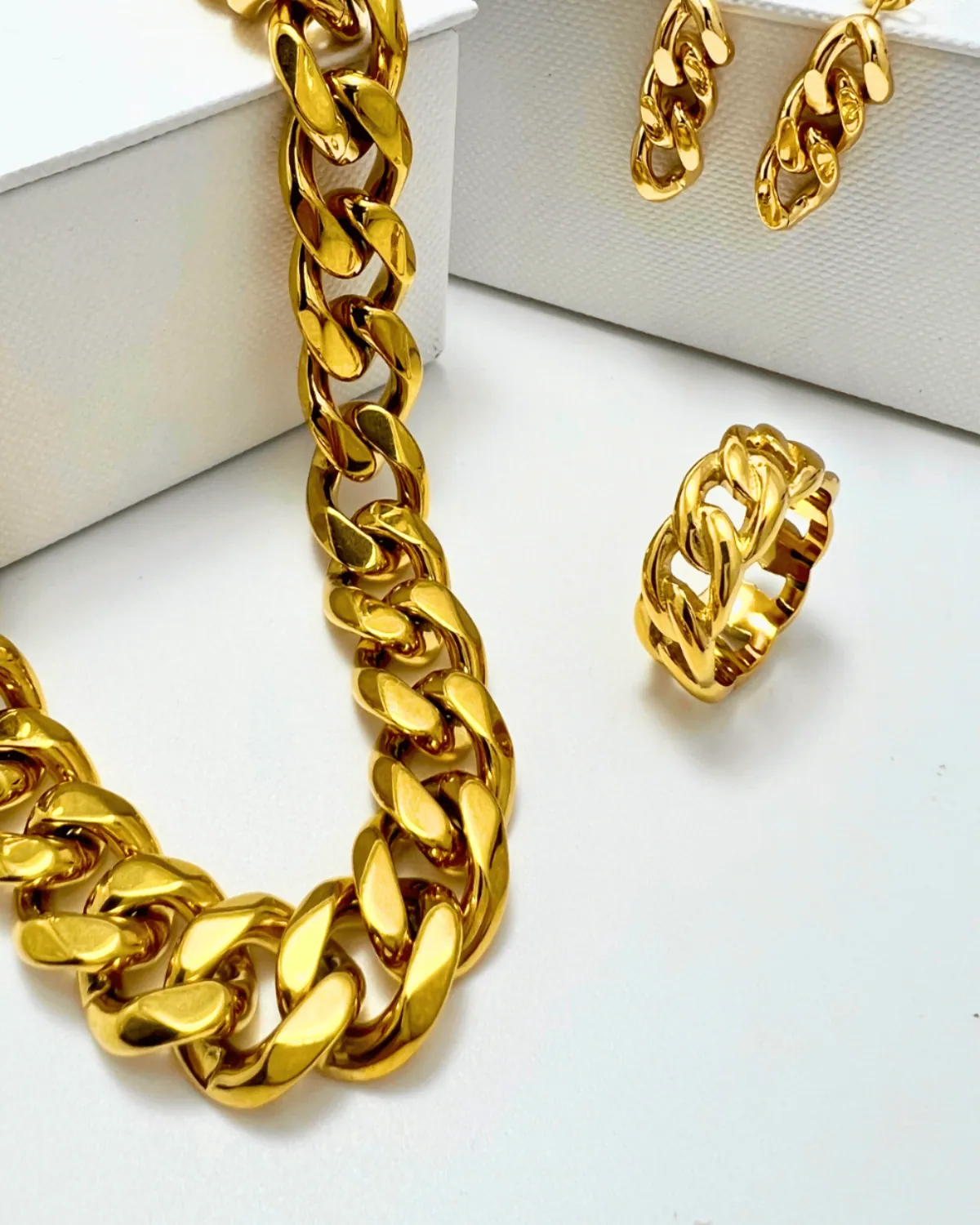 18K Gold Chunky Chain Necklace Ring Earrings Bundle Set - MASON CHUNKY CHAIN™