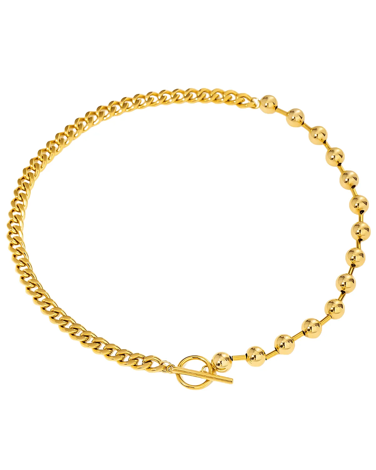 18K Gold Cuban Bead Chain Necklace