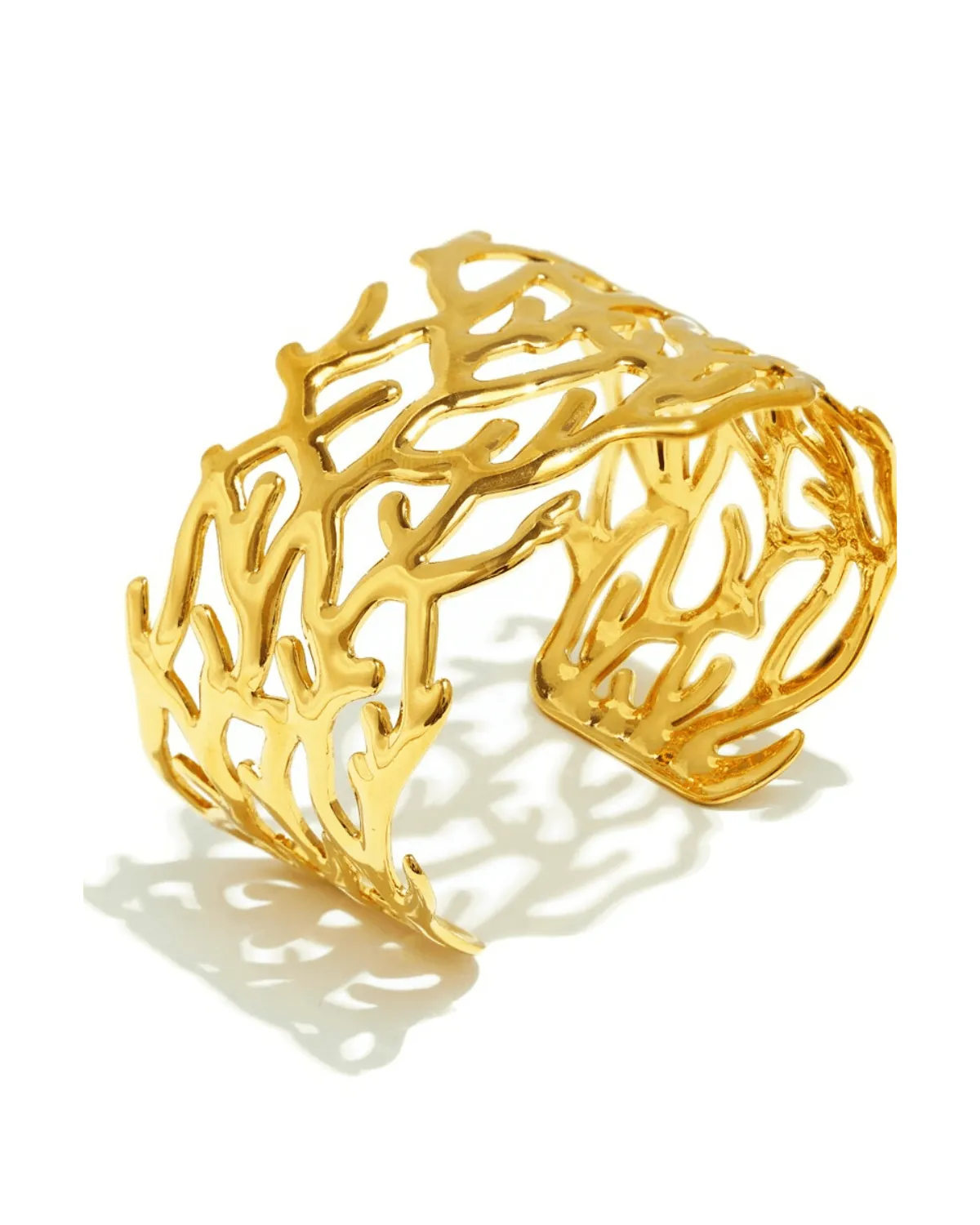 18K Gold Cuff Bracelet - Twig Geometric Hollow