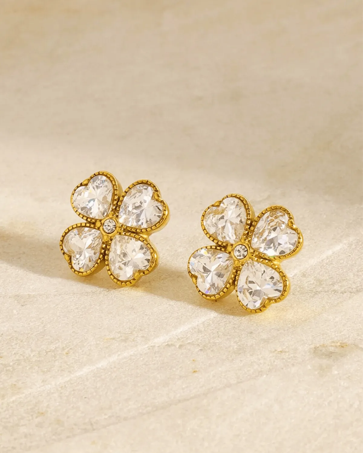 18K Gold Diamond Clover Stud Earrings