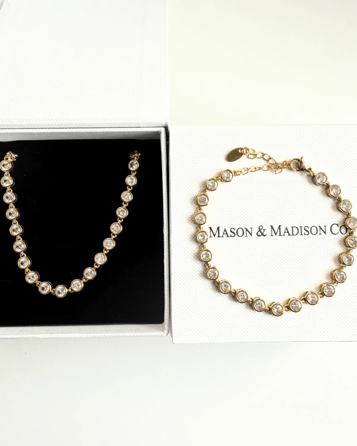 18K Gold Diamond Tennis Chain Necklace Bracelet Bundle Set