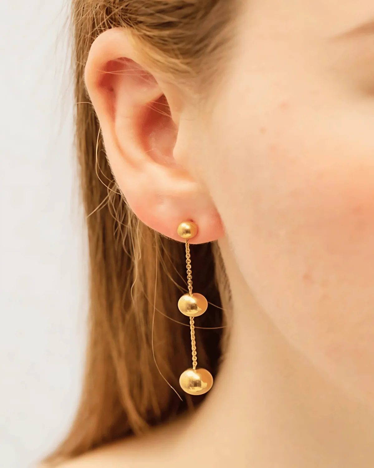 18K Gold Drop Earrings - Ball Bead Chain