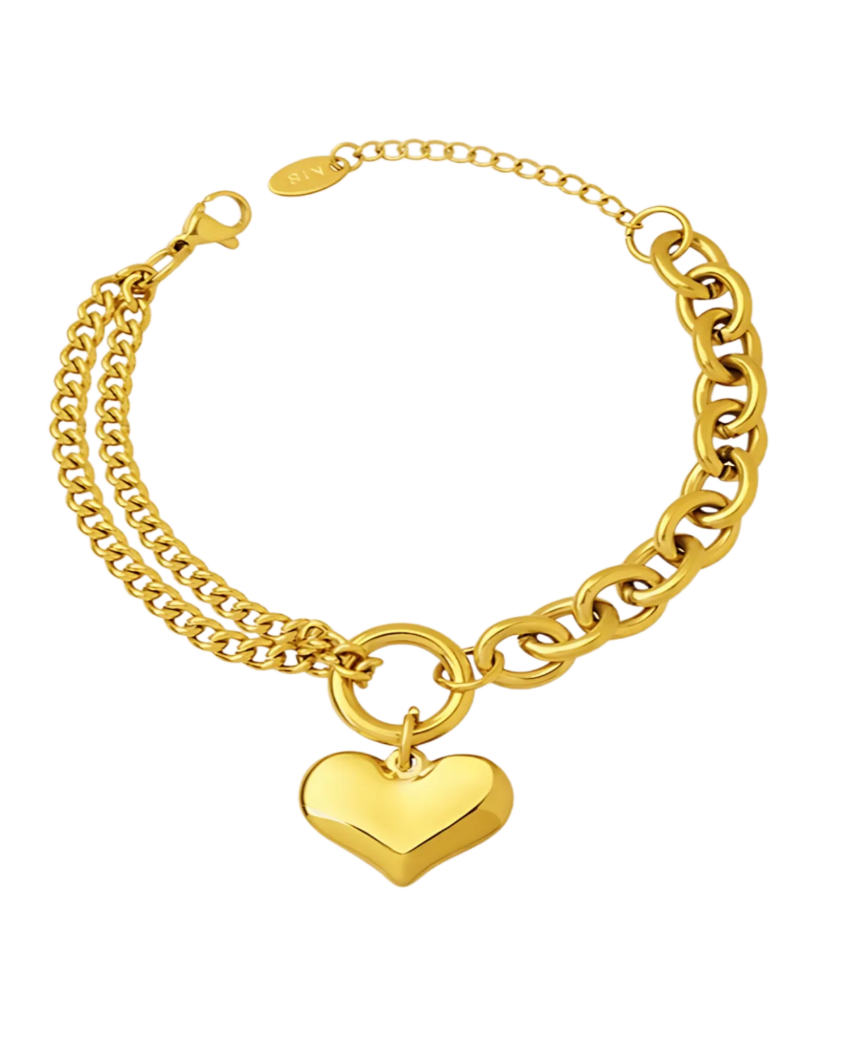 18K Gold Heart Charm Chain Bracelet