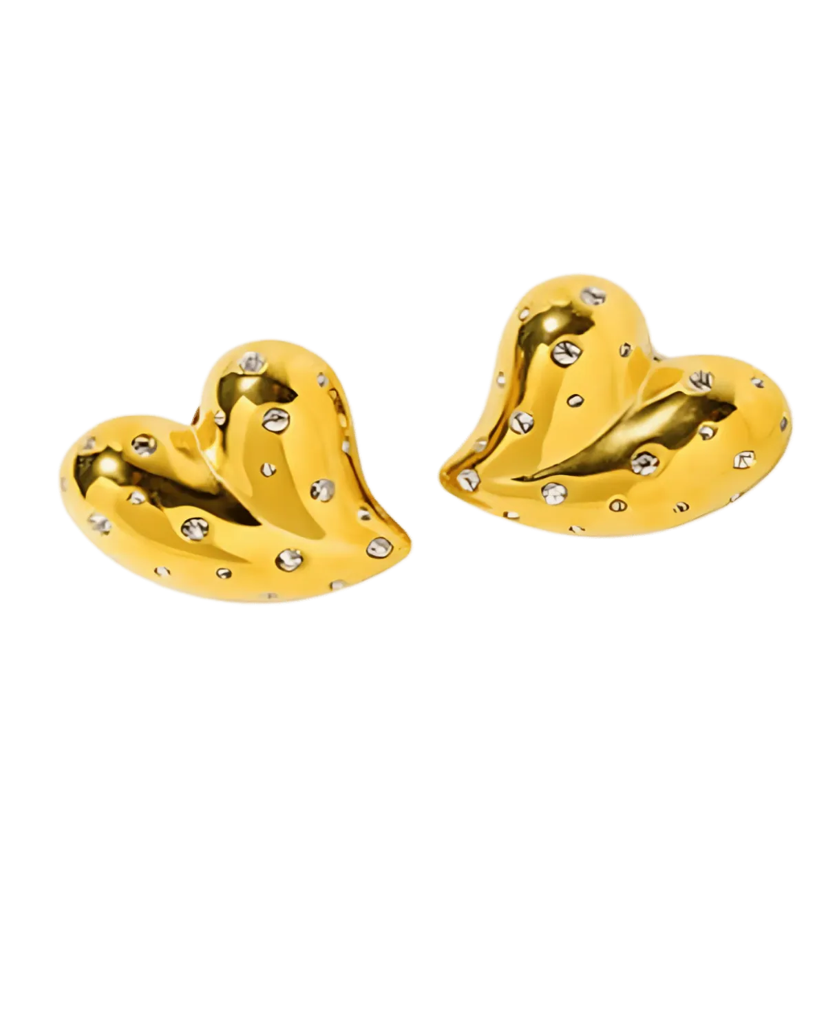 18K Gold Heart Stud Earrings with Diamonds