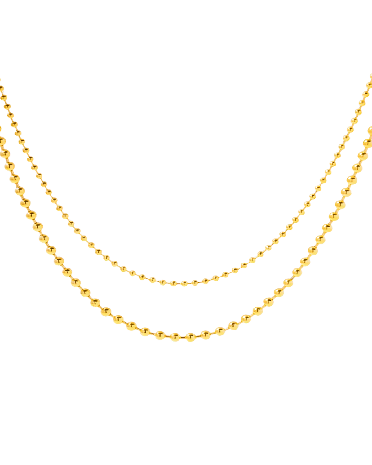 18K Gold Layered Bead Chain Necklace - Double