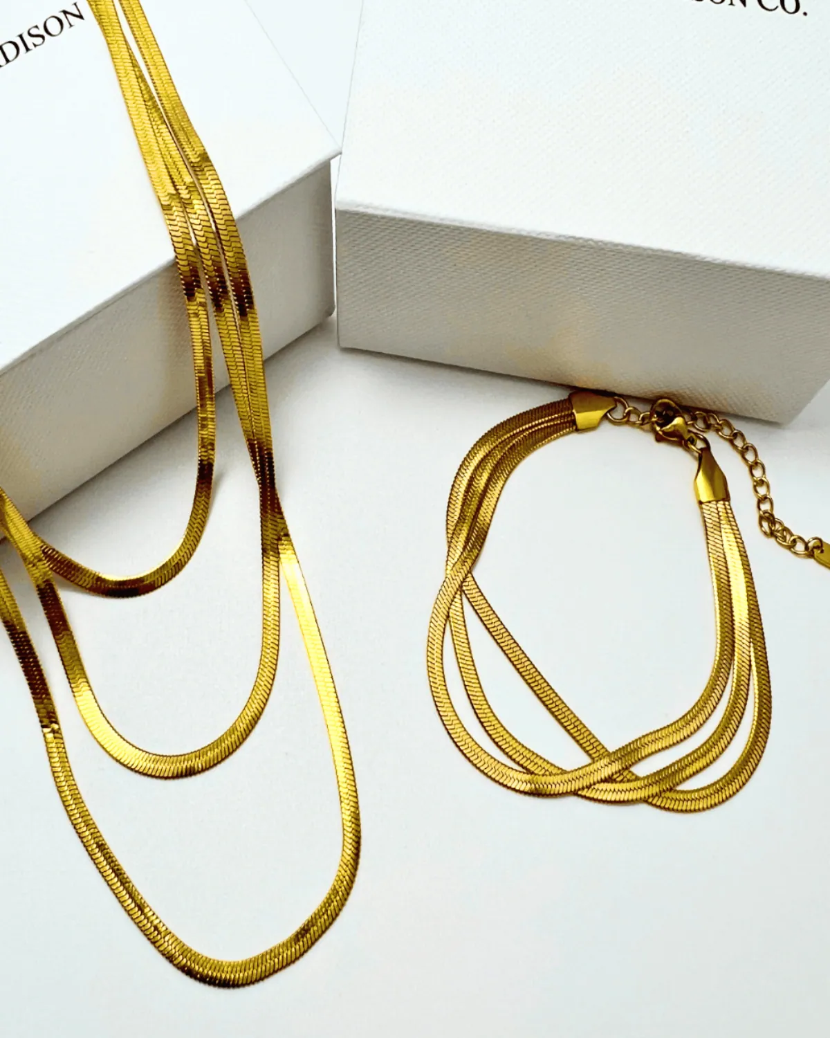 18K Gold Layered Snake Chain Necklace Bracelet Bundle Set - Triple