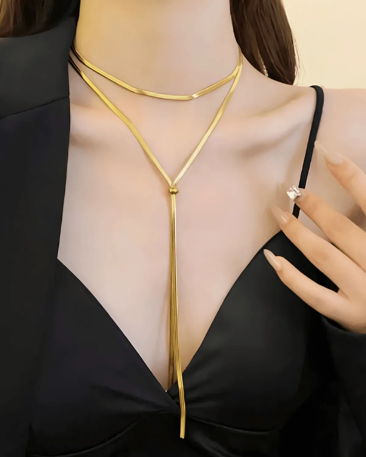 18K Gold Layered Snake Chain Y Necklace