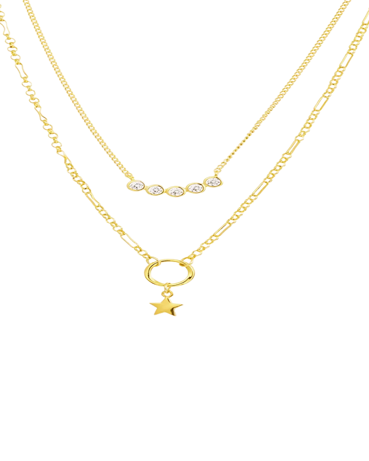 18K Gold Layering Pendant Necklace with Star & Diamond