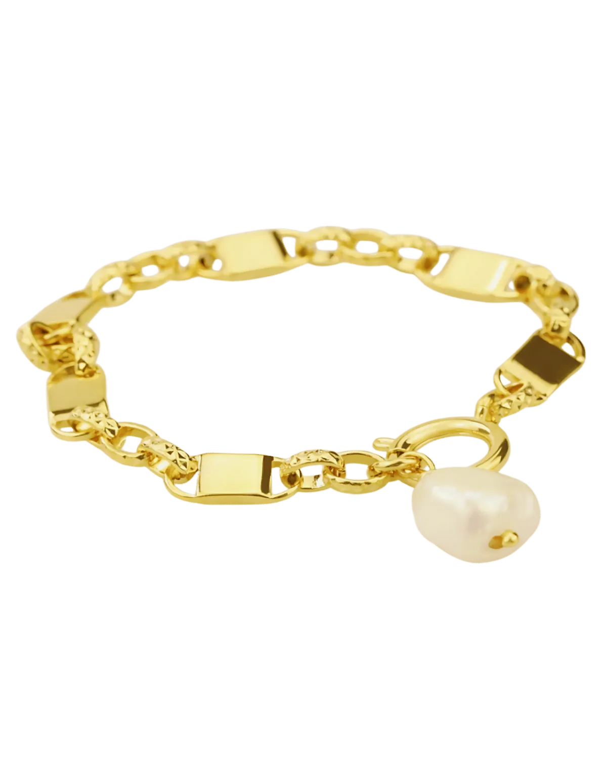 Mason & Madison Co. 18K Gold Link Chain Bracelet with Pearl