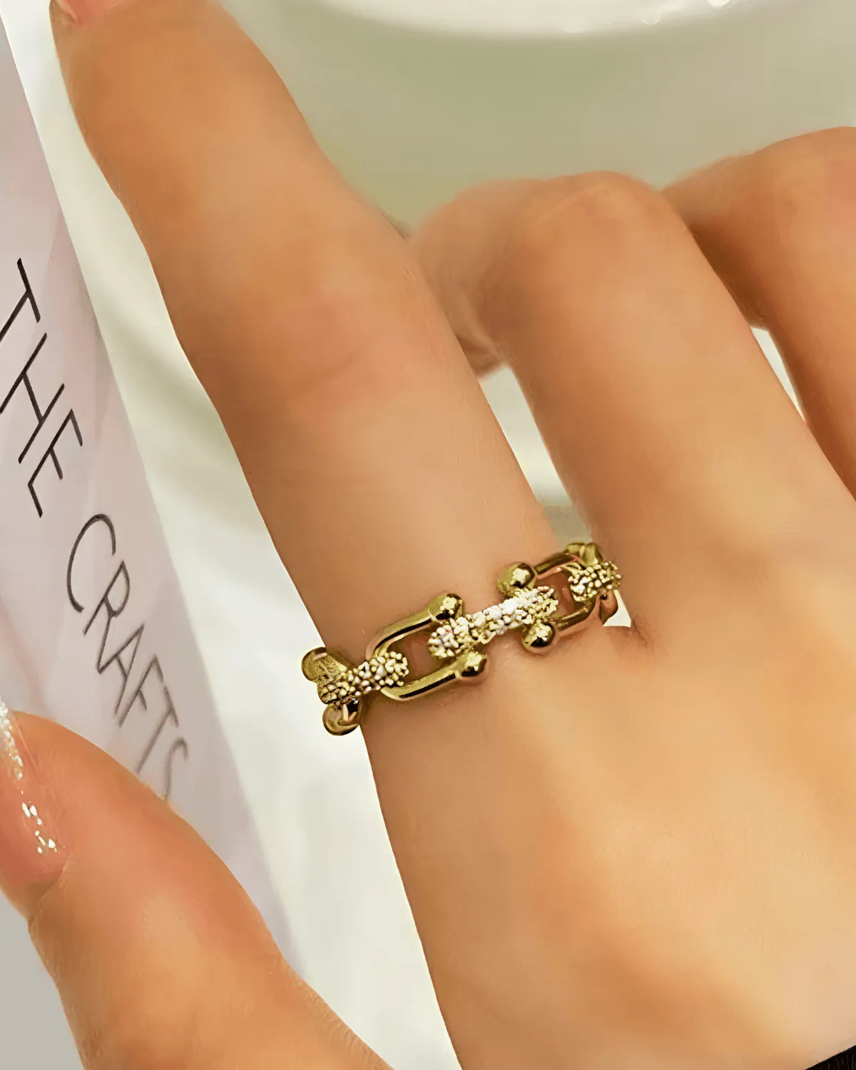 18K Gold Link Chain Diamond Open Ring