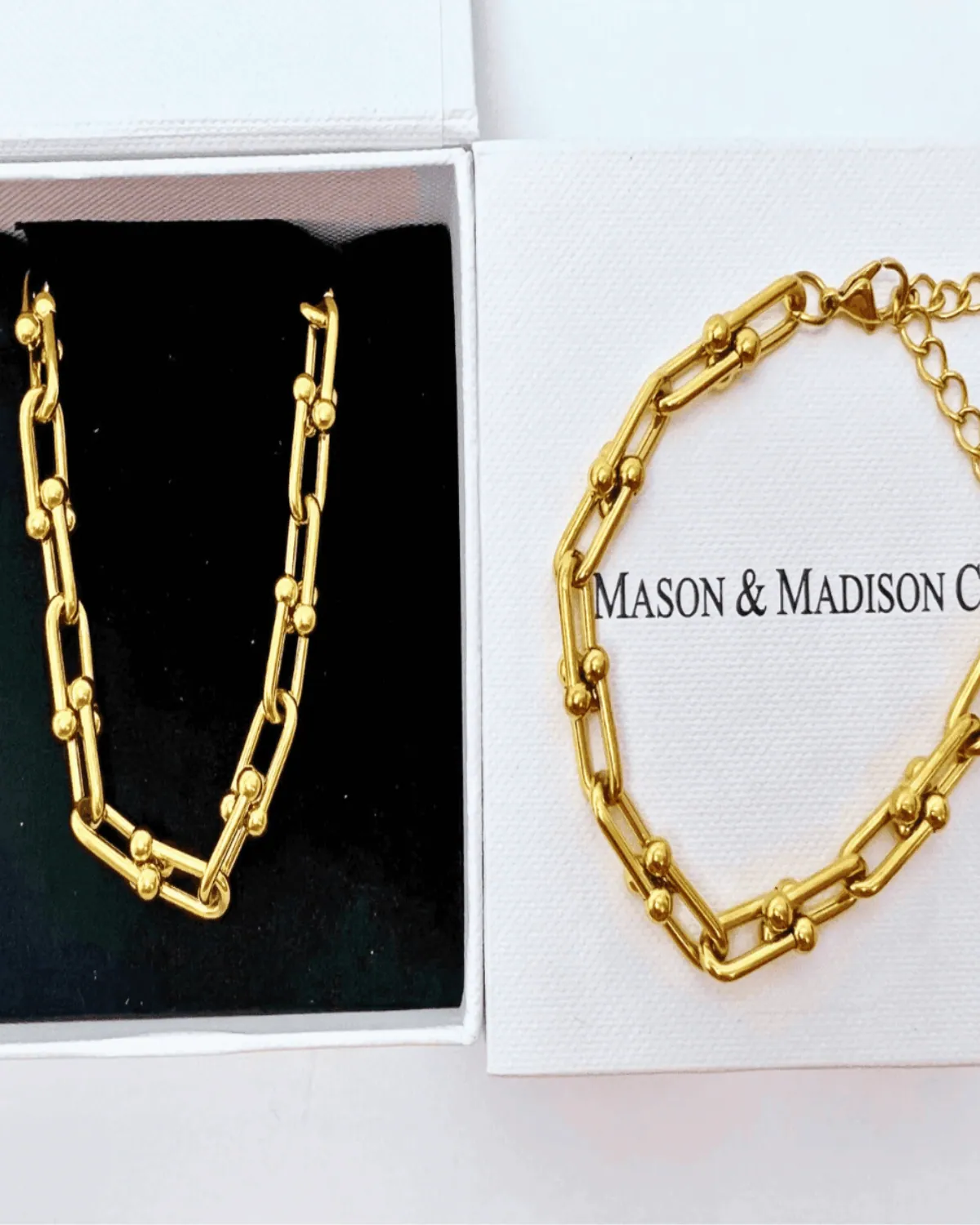 18K Gold Link Chain Necklace Bracelet Bundle Set