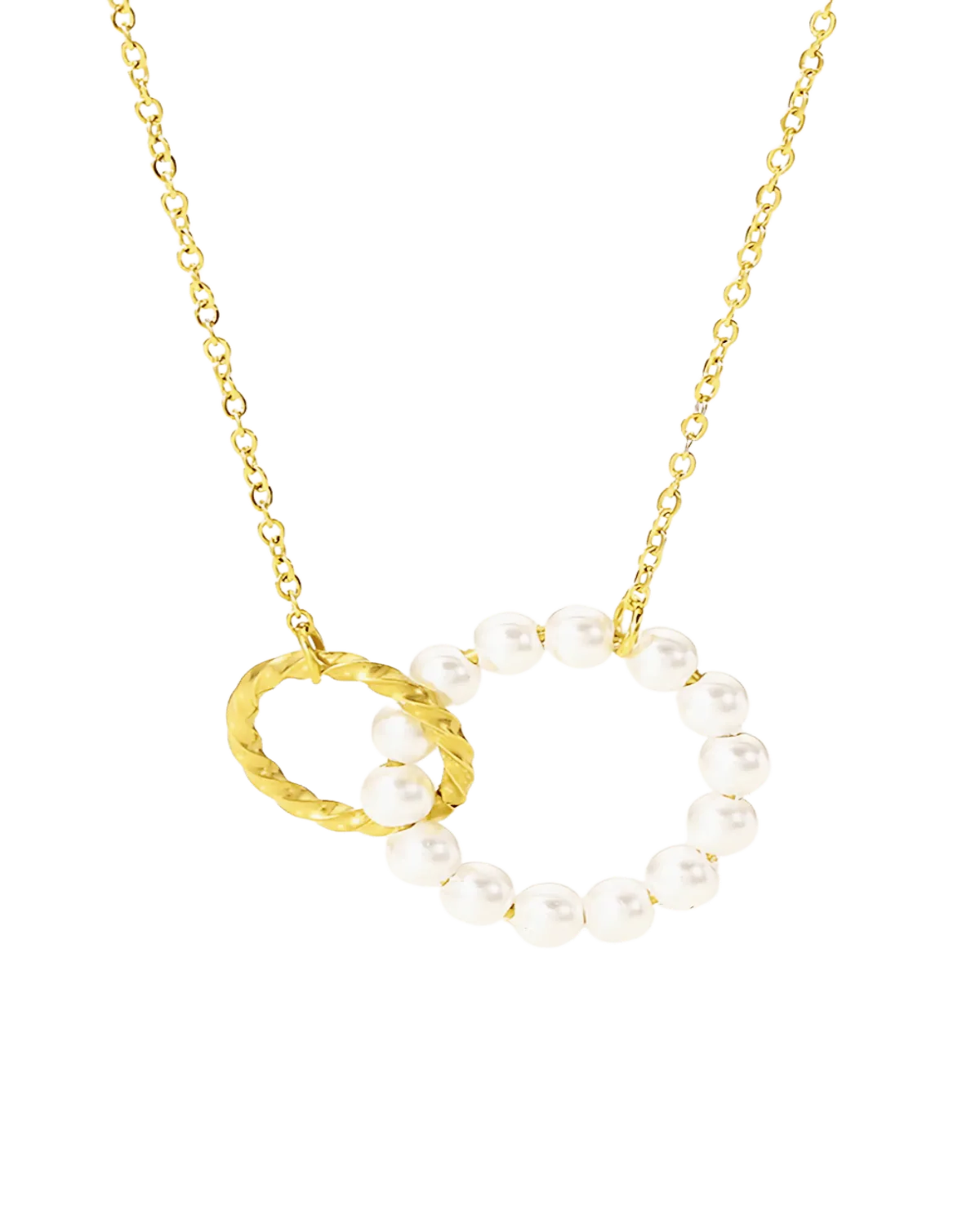 18K Gold Pearl Circle Pendant Necklace