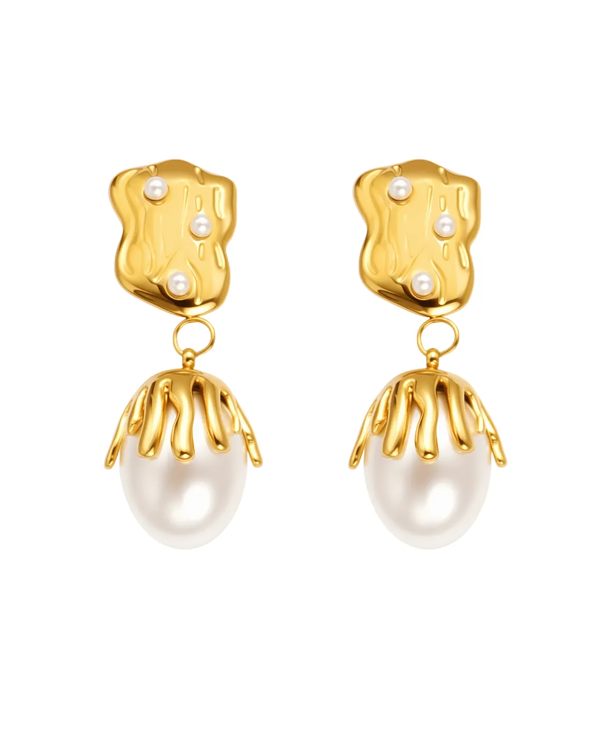 18K Gold Pearl Drop Earrings
