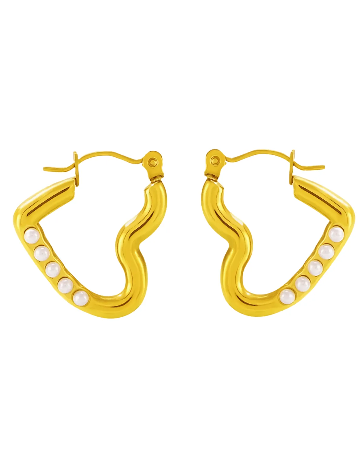 18K Gold Pearl Heart Hoop Earrings
