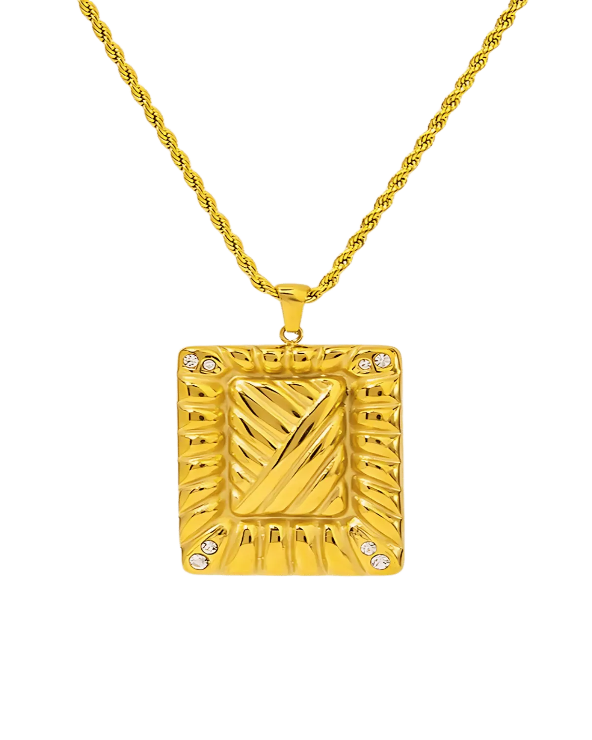 18K Gold Pendant Necklace - Rectangle With Diamonds