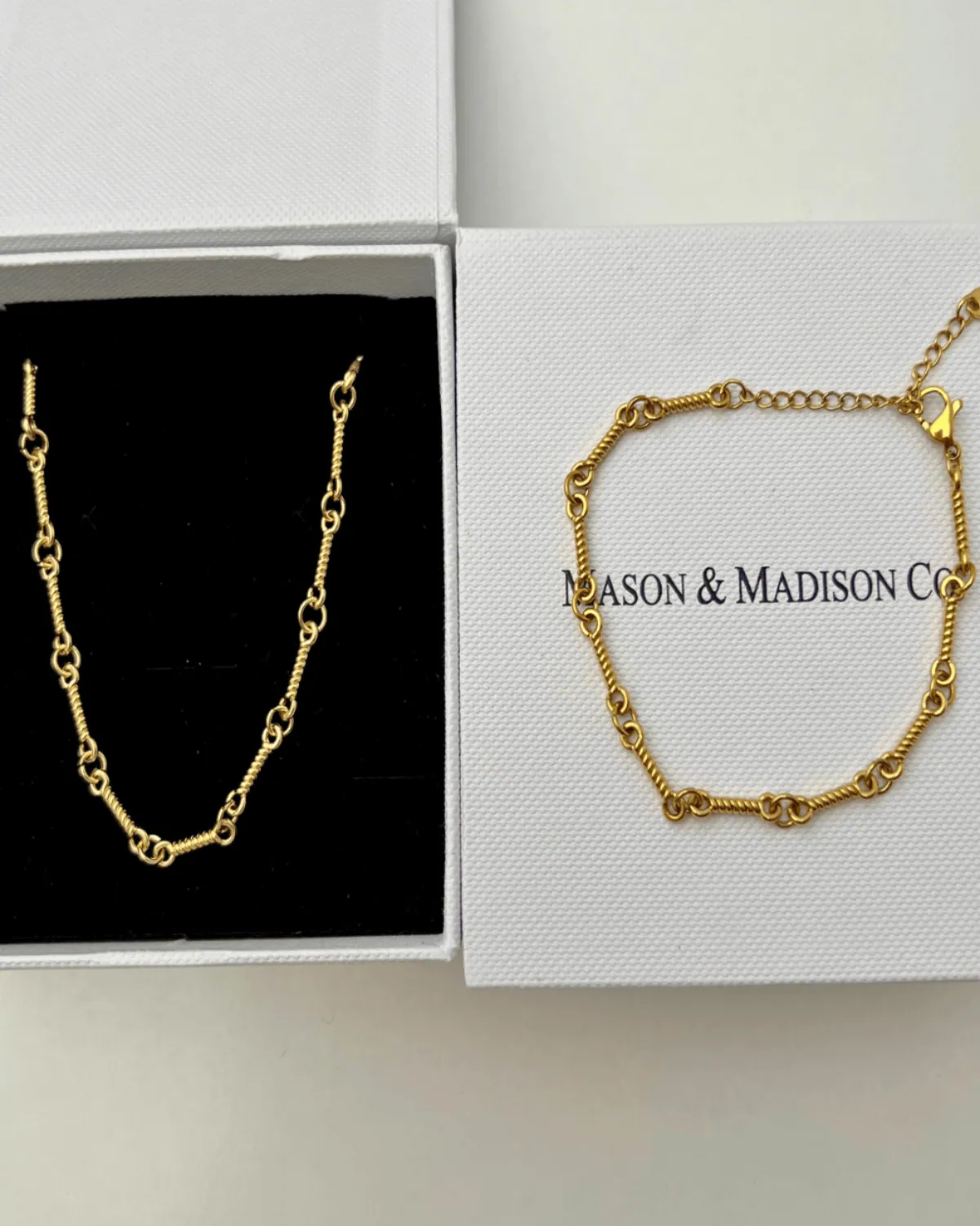 18K Gold Rope Link Chain Necklace Bracelet Bundle Set