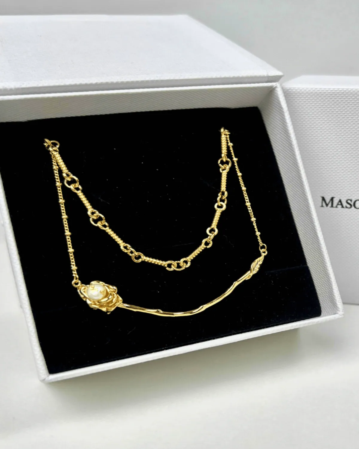 18K Gold Rope Link Chain + Rose Pendant Necklace Stack Bundle