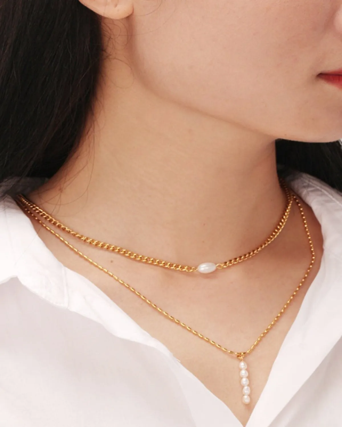 18K Layered Pearl Pendant Necklace