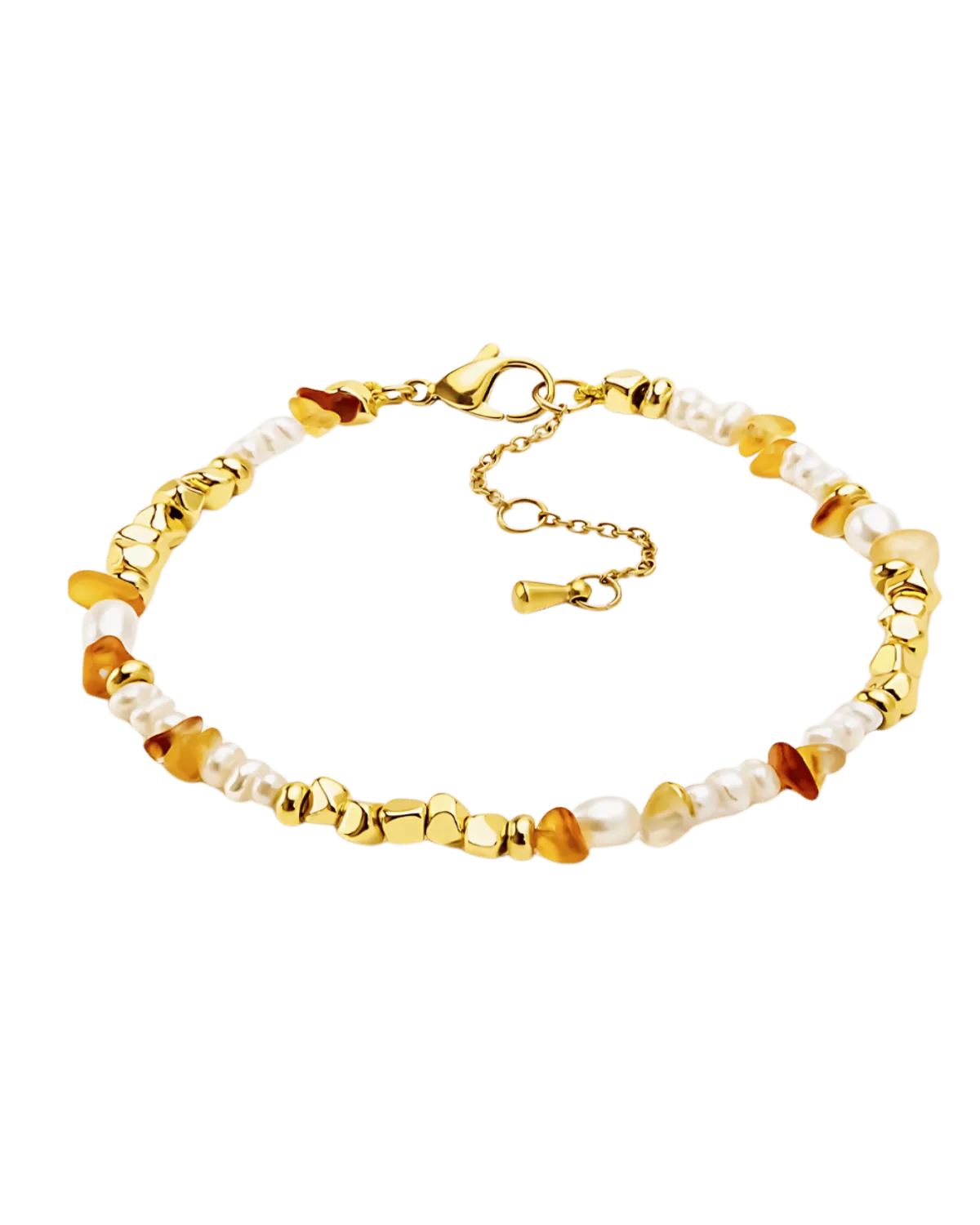 18K Pearl Chain Bracelet with Natural Stone