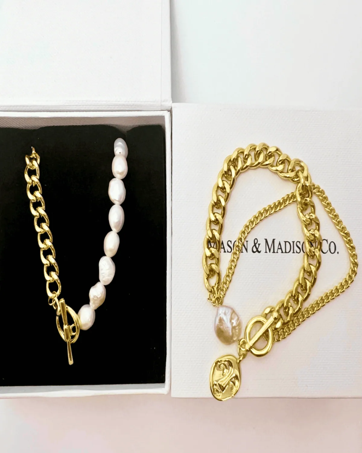 18K Pearl Chain Necklace Bracelet Bundle Set - MADISON PEARL DUET™ Classic
