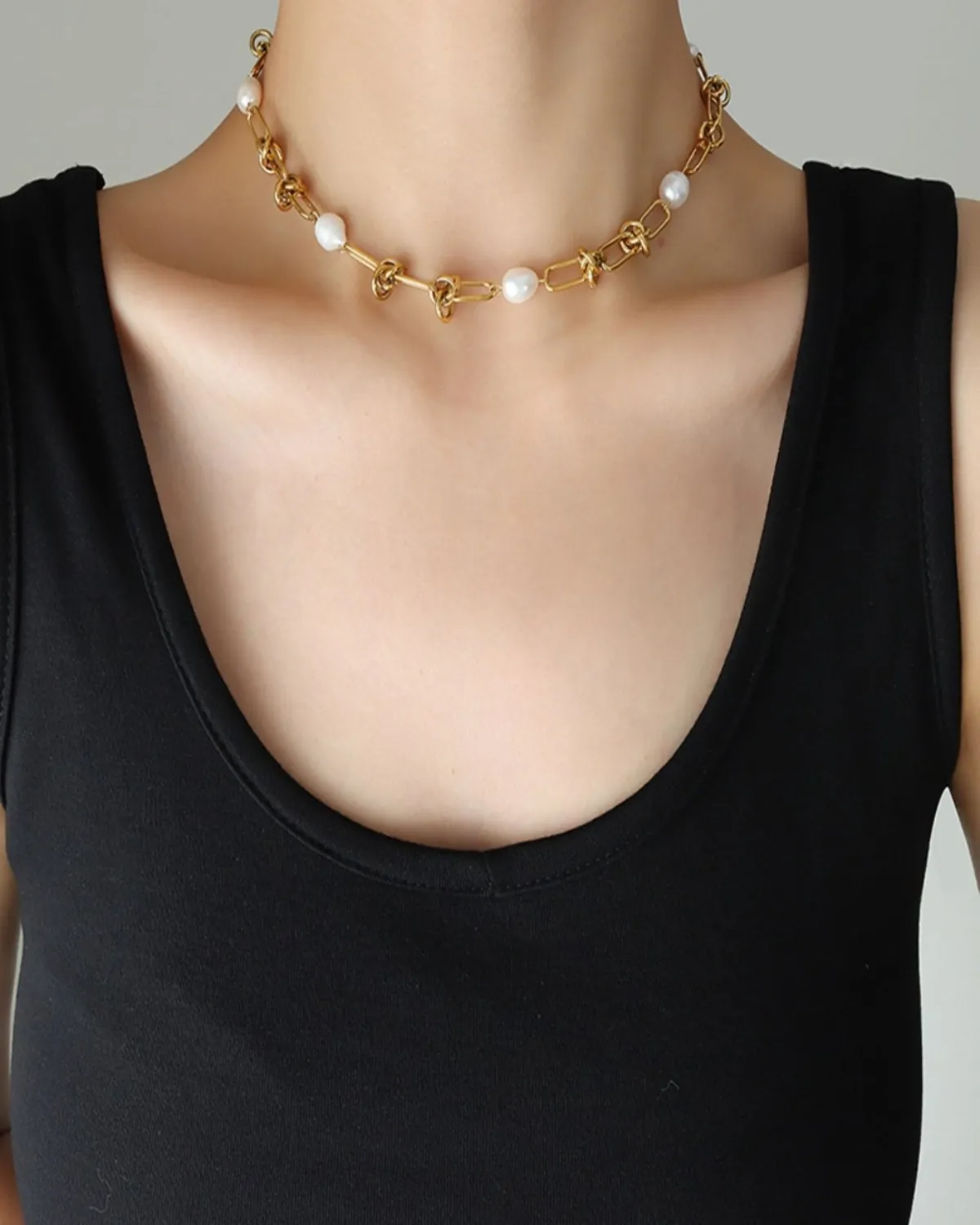18K Pearl Chain Necklace with Knots
