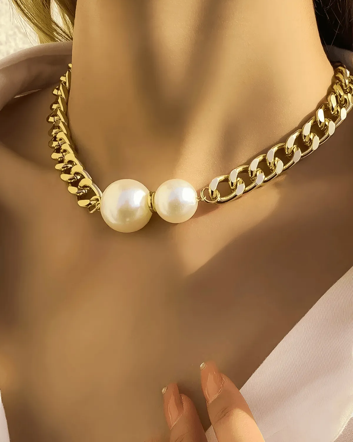 18K Pearl Gold Chain Necklace - MADISON PEARL DUET™ Pendant