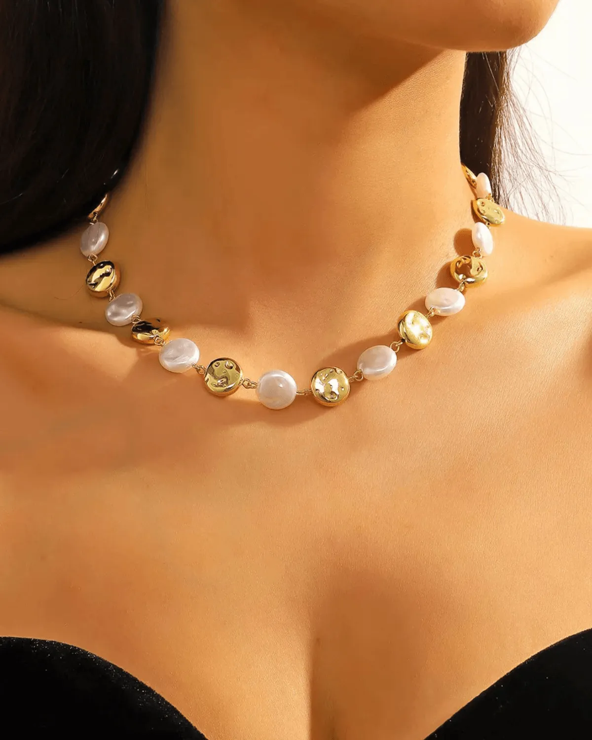 18K Pearl Gold Chain Necklace - MADISON PEARL DUET™ Round