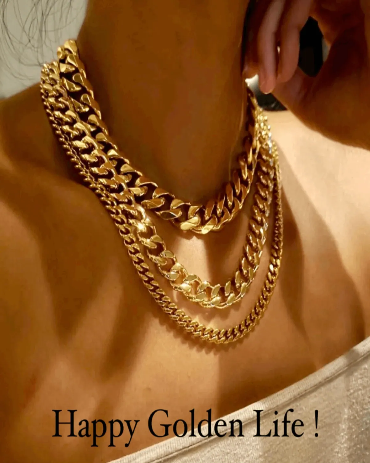 Best Trending 18K Gold Chunky Chain + Cable Chain Necklace Set Gift on Sale for Women, Lady, Mother, Wife