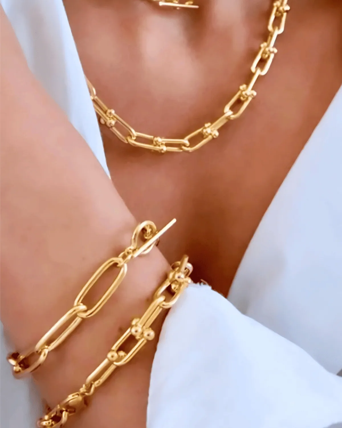 Best Trending 18K Gold Link Chain Necklace Bracelet Set Gift on Sale for Women, Lady, Mother, Wife