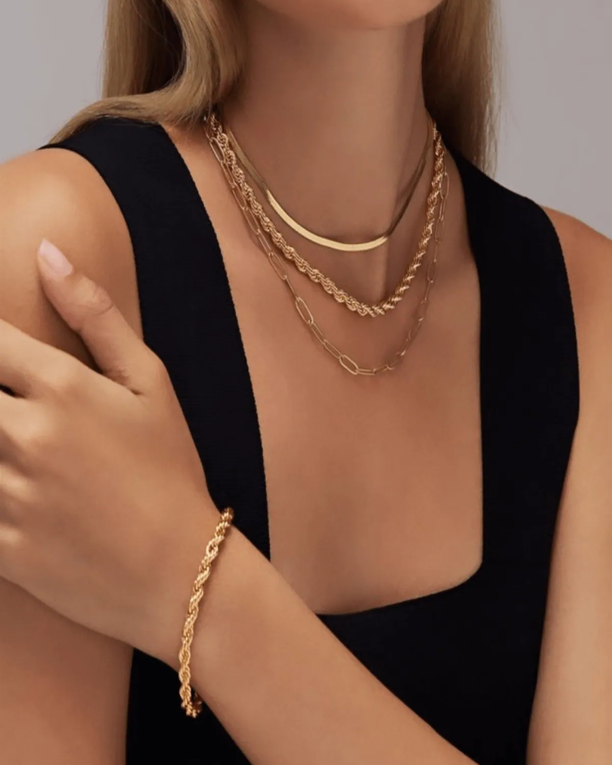 Best Trending 18K Gold Rope Chain + Link Chain Necklace Set Gift on Sale for Women, Lady, Mother, Wife