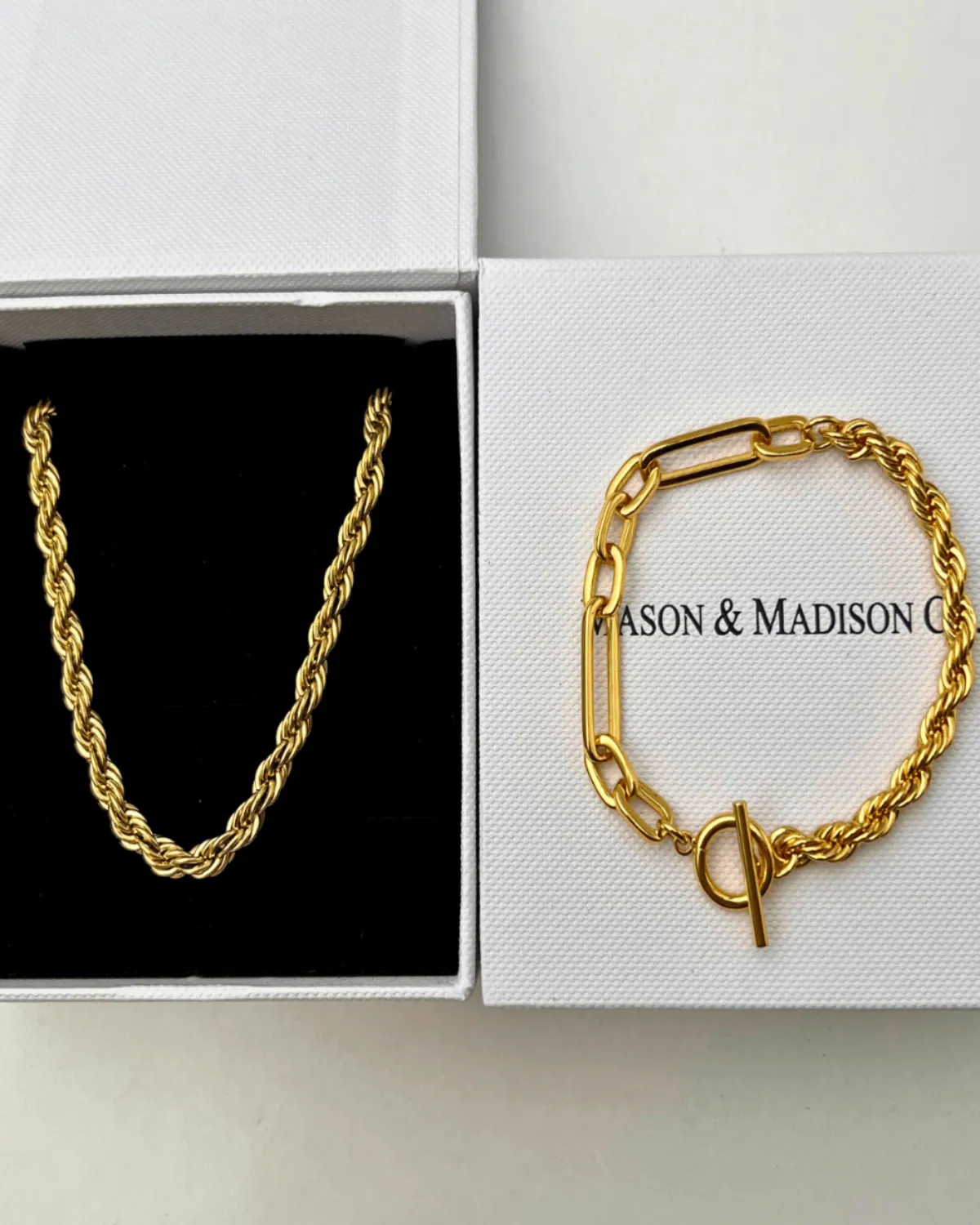 Best Trending 18K Gold Rope Chain Necklace Bracelet Set Gift on Sale for Women, Lady, Mother, Wife