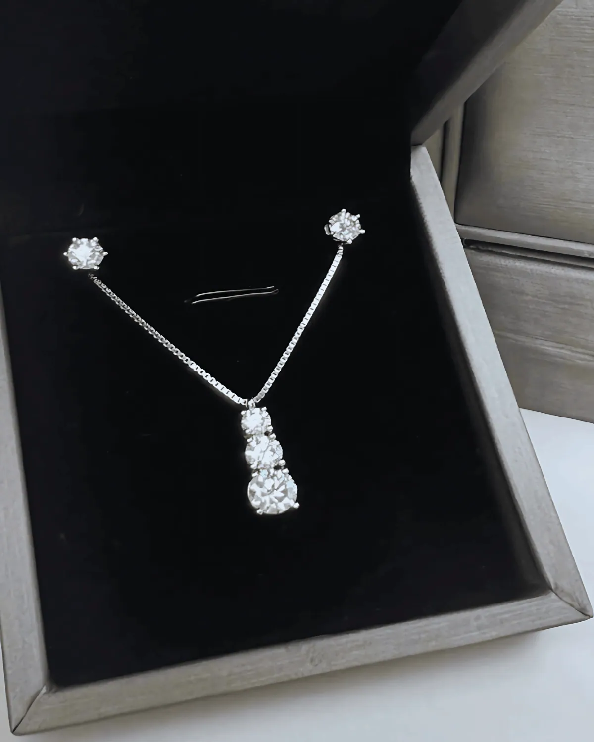 Diamond Pendant Necklace + Diamond Stud Earrings Jewelry Bundle Set - Classic