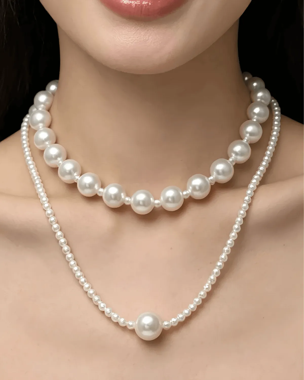 Layered Pearl Pendant Chain Necklace