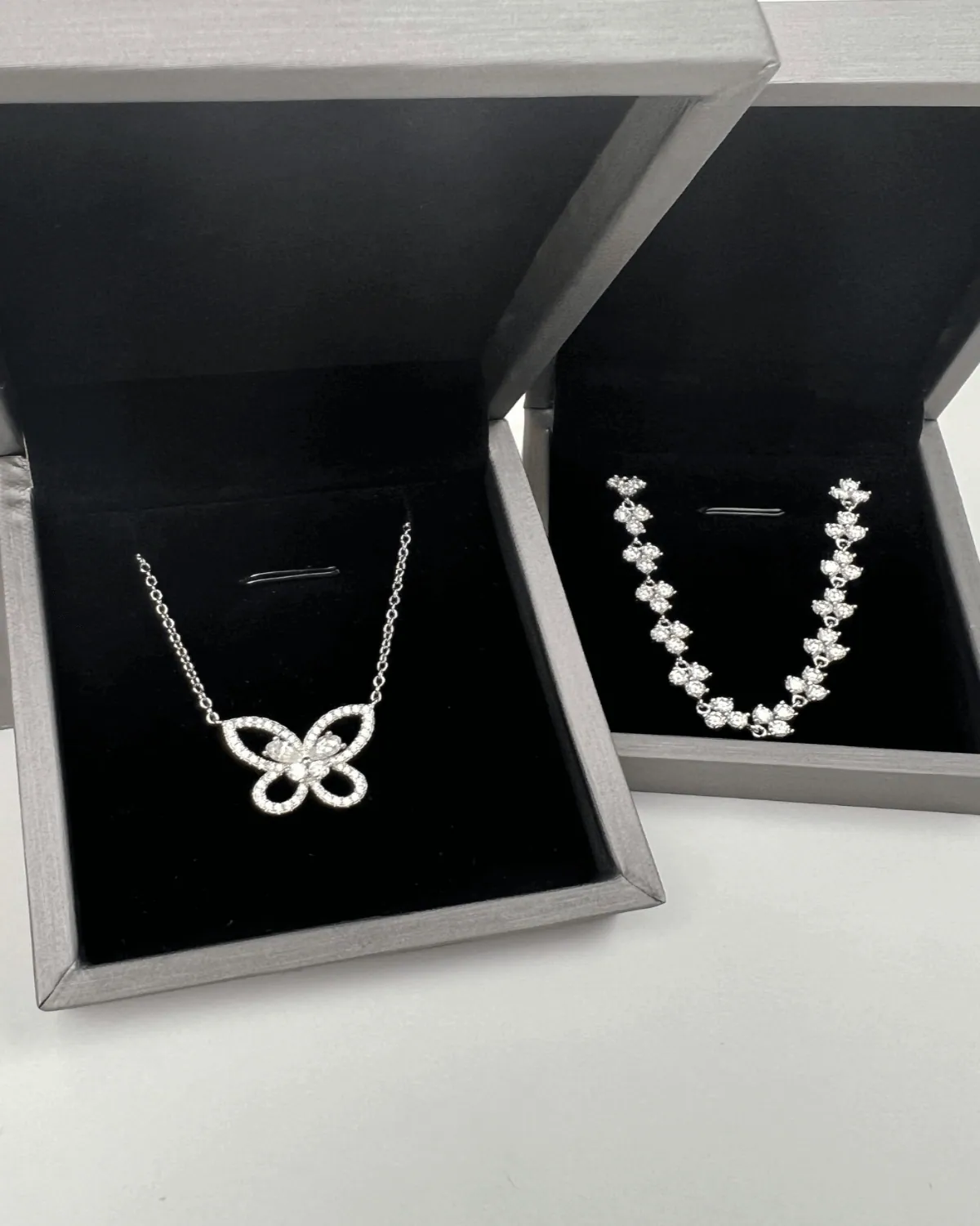 Diamond Necklace Bracelet Bundle Set - Butterfly