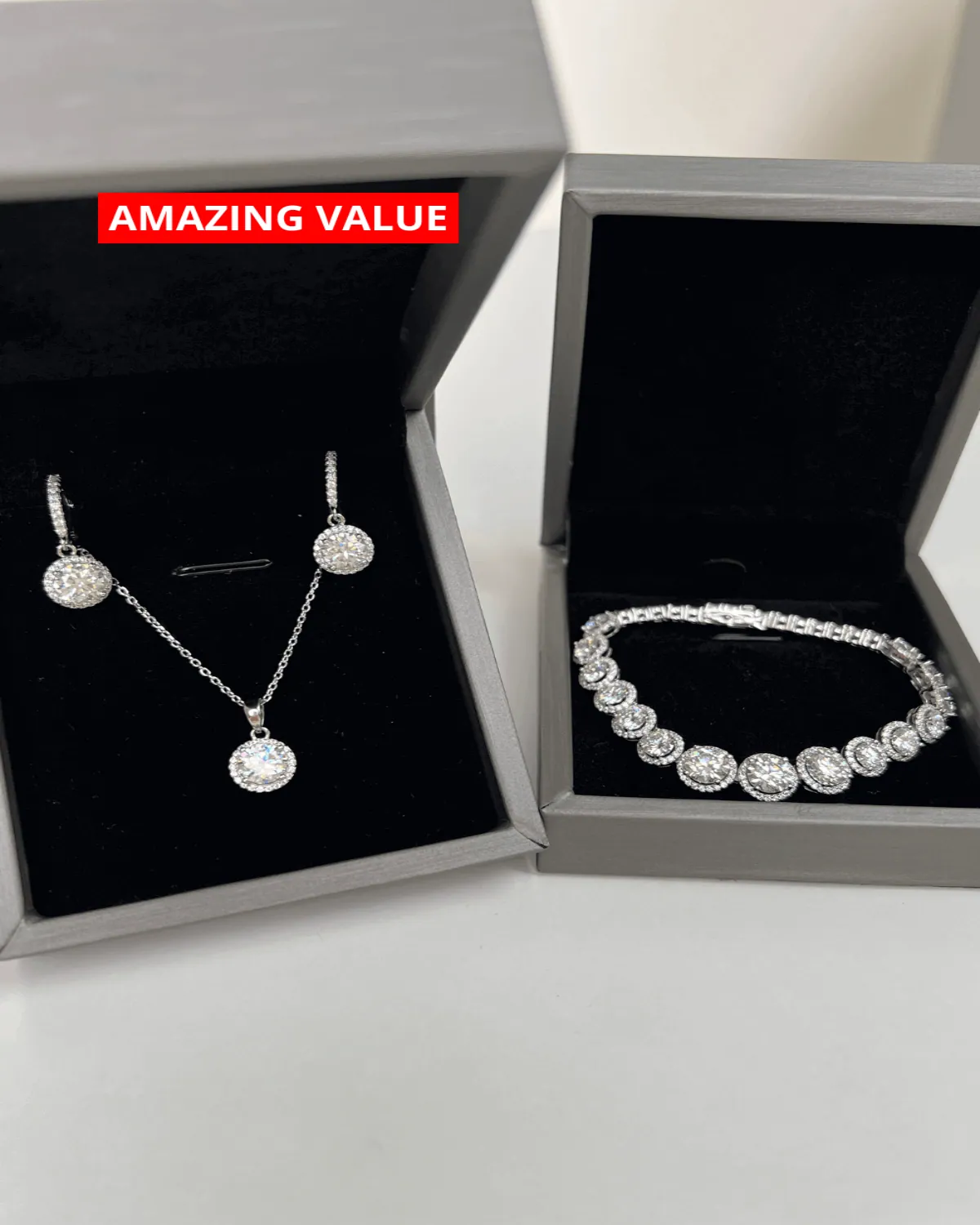 Diamond Necklace Bracelet Earrings Bundle Set - MASON TENNIS™ Perfect Round Chance to Charm