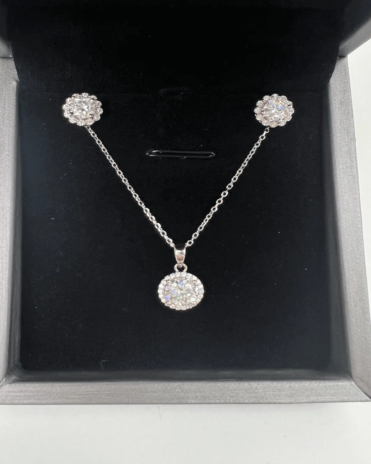Diamond Necklace Earrings Bundle Set - Floral