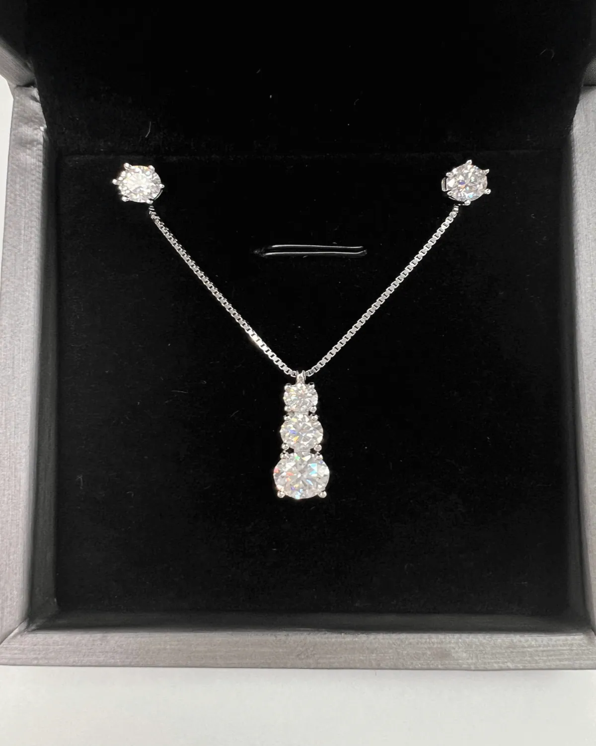 Diamond Necklace Earrings Bundle Set - Triple