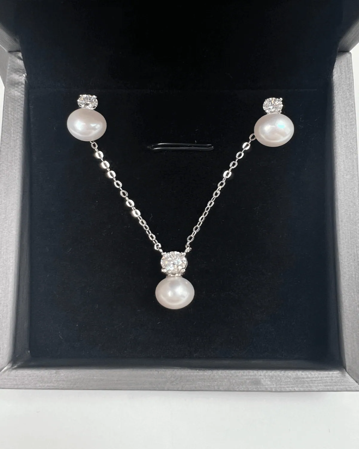 Diamond Necklace Earrings Bundle Set with Pearl
